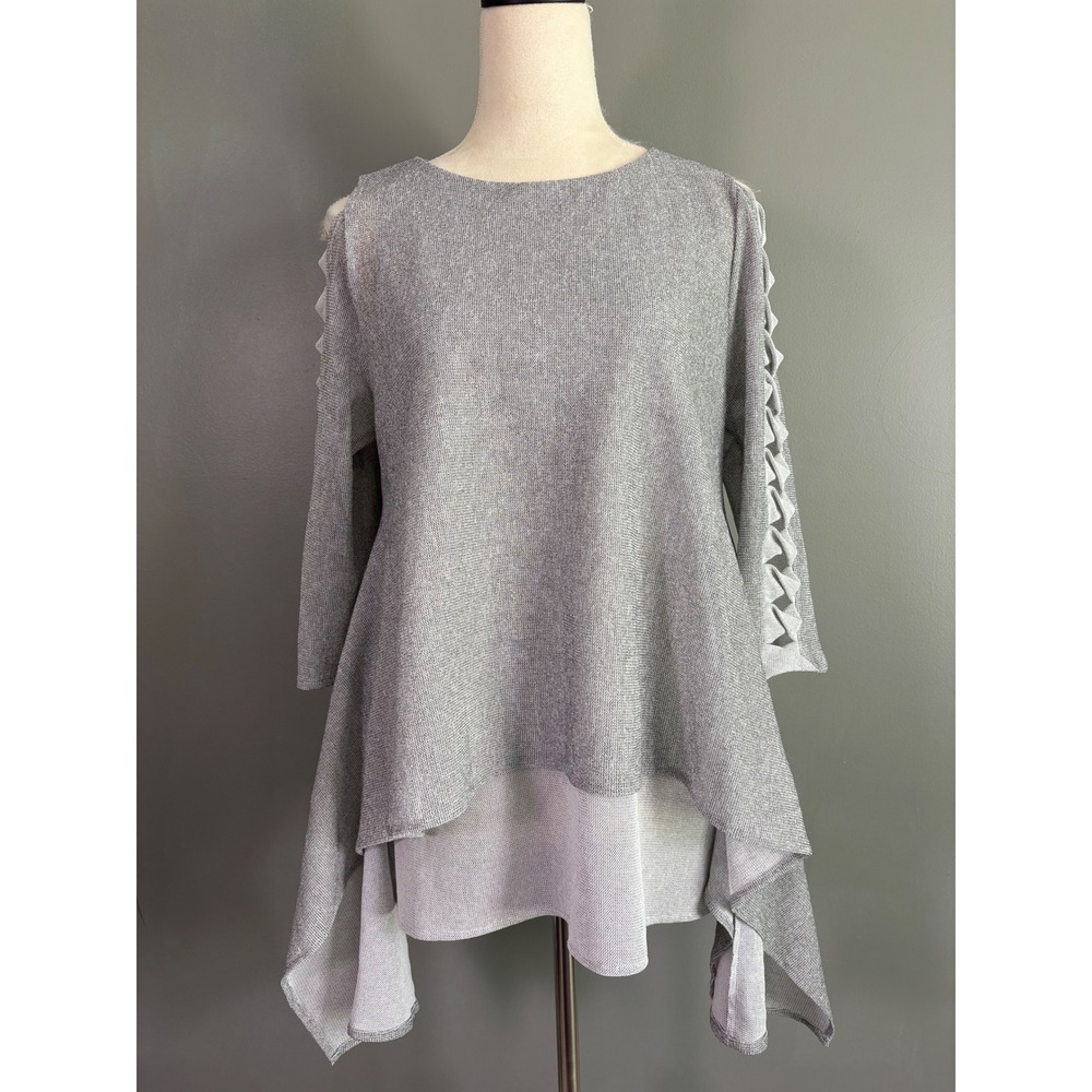 IC by Connie K Sharkbite Tunic S Knit Lattice Avant Garde Unique Bold Boho Flowy